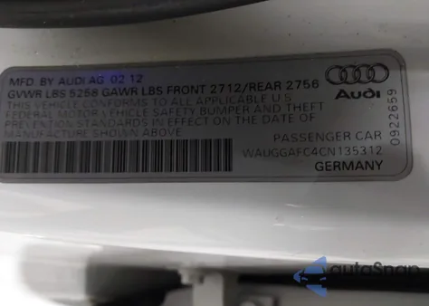 2012 Audi A6 3.0 Premium из США, поврежденный, VIN WAUGGAFC4CN135312